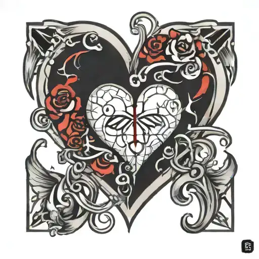 A broken heart pieced together by a dollar sign intertwined tattoo design idea