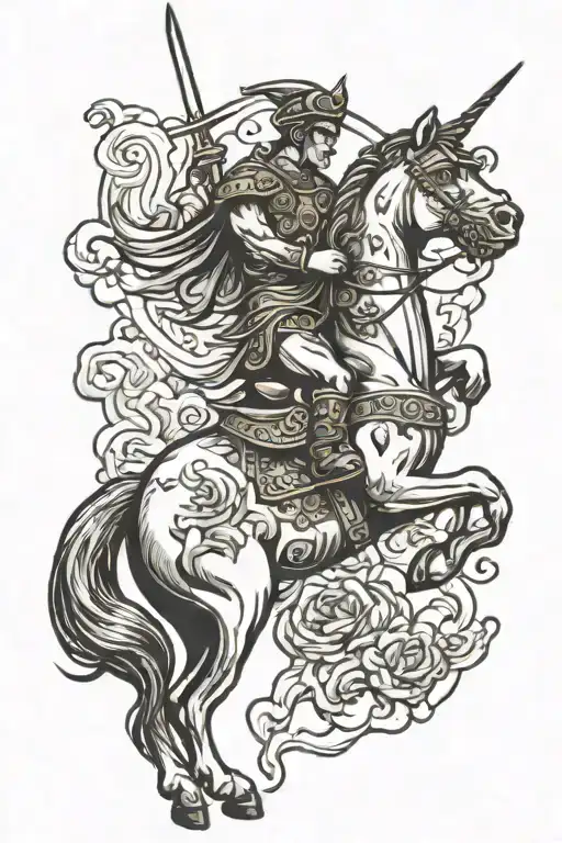 boxer riding unicorn to heaven   tattoo design idea