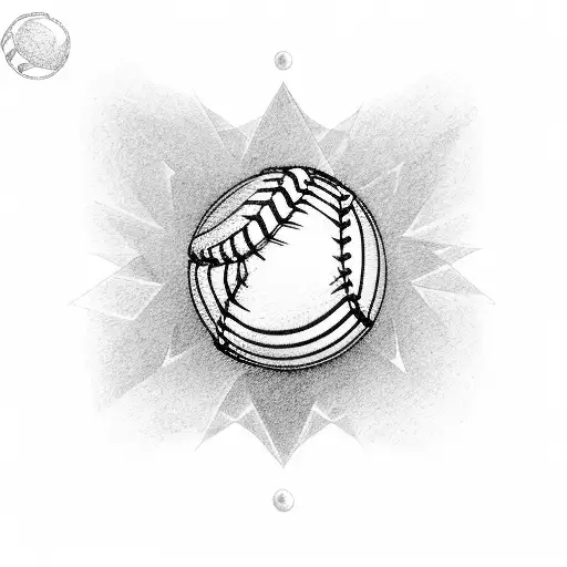 A baseball with the Japanese symbol for strength in a dotwork style tattoo design idea