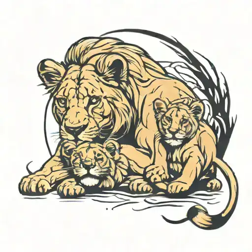 lioness protecting her cubs tattoo design idea