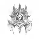 A black arch with the words "You can stand me up at the gates of hell..." contained within it that goes from the  tattoo design idea