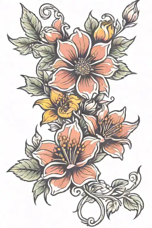 may November July july birth month flower blooming tattoo design idea