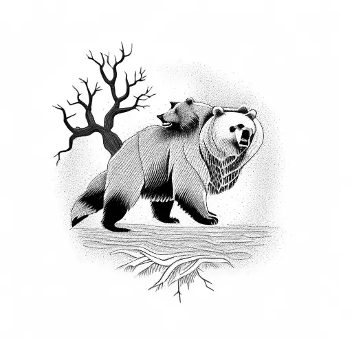 bear and Phoenix with oak tree, unbreakable tattoo design idea