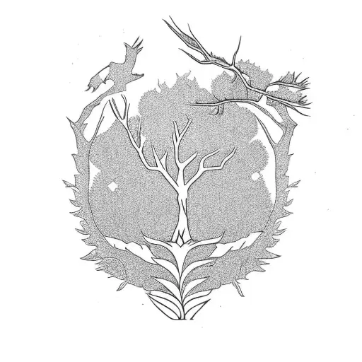 bear and Phoenix with oak tree, unbreakable tattoo design idea