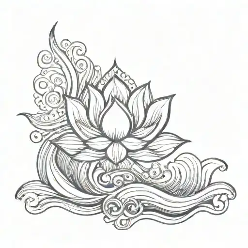 lotus third eye on waves flowing tattoo design idea