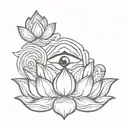 lotus third eye on waves flowing tattoo design idea