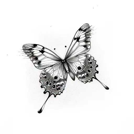 half butterfly half flowers tattoo design idea