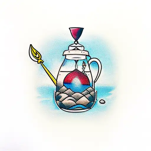 hourglass with a sand castle in the top and broken on the bottom tattoo design idea