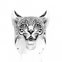 womans face with jaguar sleeve tattoo design idea
