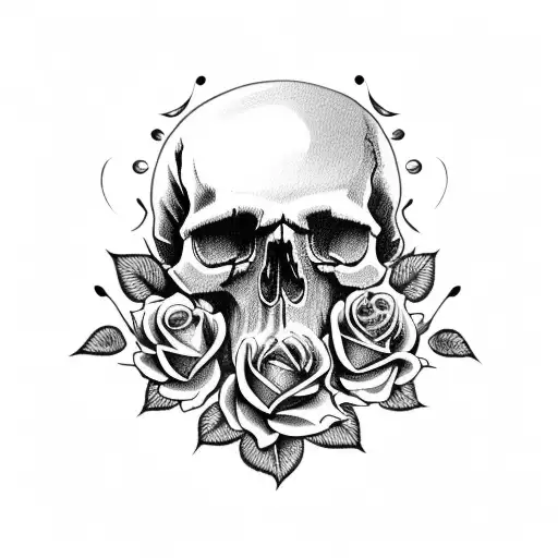 skull with roses, memento mori tattoo design idea