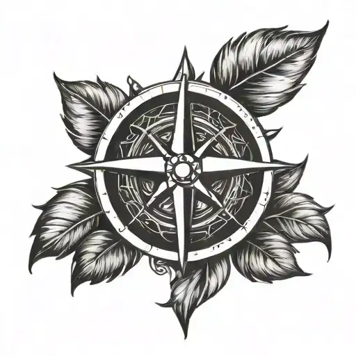 A compass rose with laurel wreaths surrounding neck  tattoo design idea