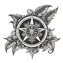 A compass rose with laurel wreaths surrounding neck  tattoo design idea