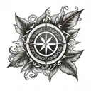 A compass rose with laurel wreaths surrounding neck  tattoo design idea