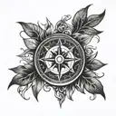 A compass rose with laurel wreaths surrounding neck  tattoo design idea