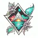 inverted triangle filled with aurora borealis tattoo design idea