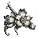 Narcissus flowers blooming from a Capricorn's horn tattoo design idea
