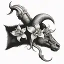 Narcissus flowers blooming from a Capricorn's horn tattoo design idea