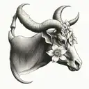 Narcissus flowers blooming from a Capricorn's horn tattoo design idea