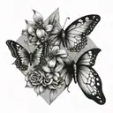 three triangles, one butterfly, daphne flowers wrapped tattoo design idea