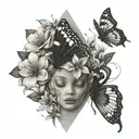 three triangles, one butterfly, daphne flowers wrapped tattoo design idea