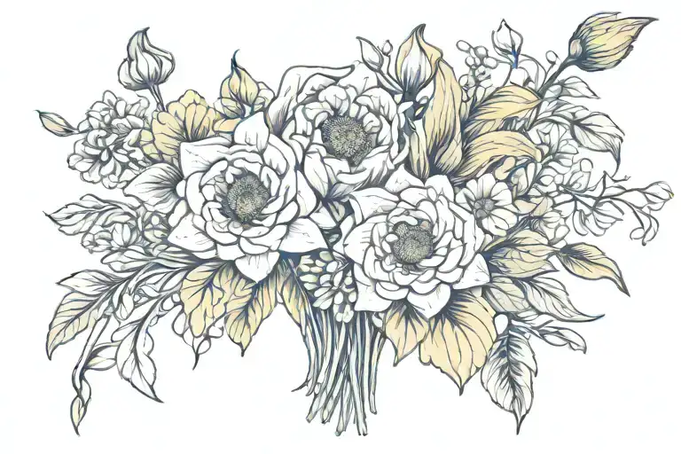 sept, Oct, may, jan birth flower bouquet tattoo design idea