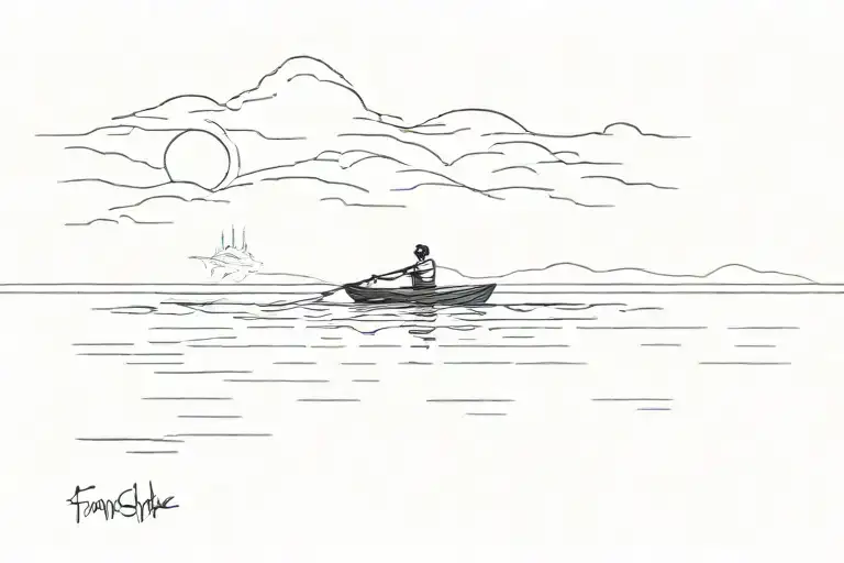 a person rowing a boat on the water in the distance tattoo design idea