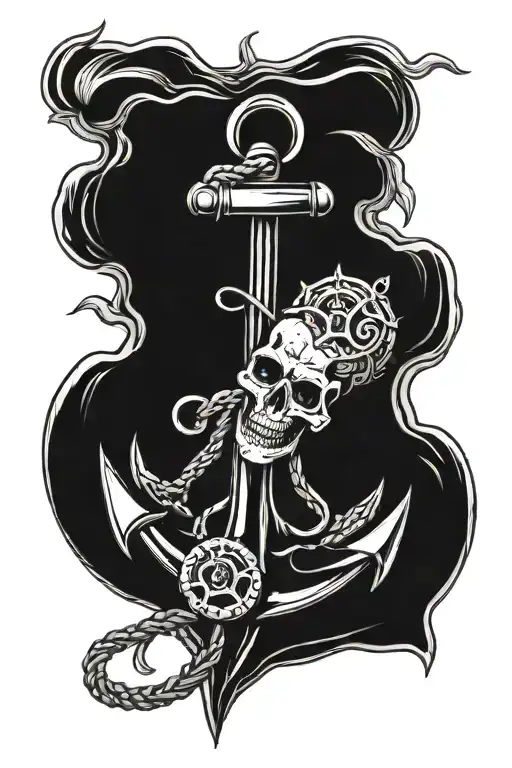 anchor and skull for marine life tattoo design idea