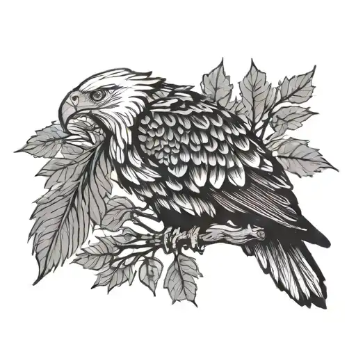 Eagle bright fall leaves growing same branch growing tattoo design idea