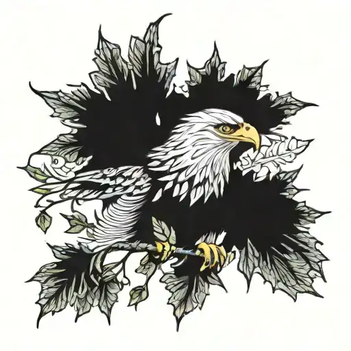 Eagle bright fall leaves growing same branch tattoo design idea