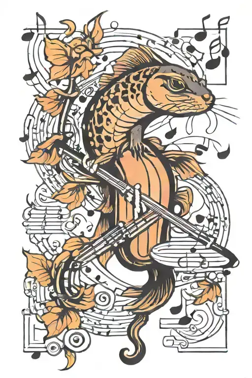 'music notes catfish tattoo tattoo design idea