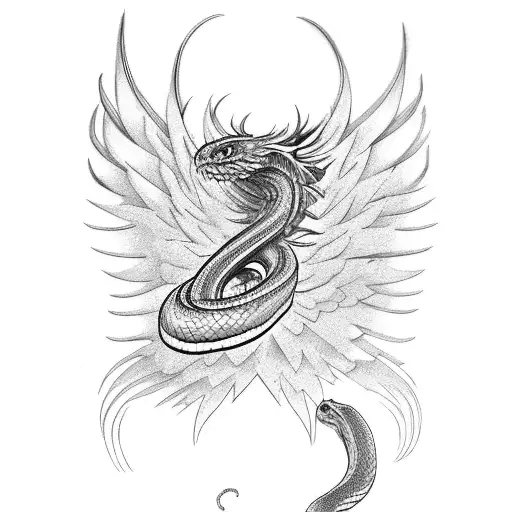 phoenix with snake tattoo design idea