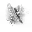 phoenix taking flight over snake tattoo design idea