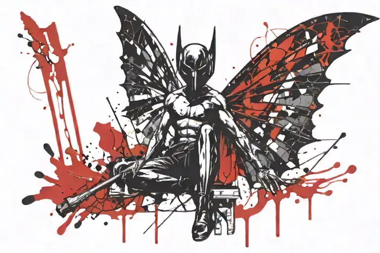 stickman with bat wing spread tattoo design idea