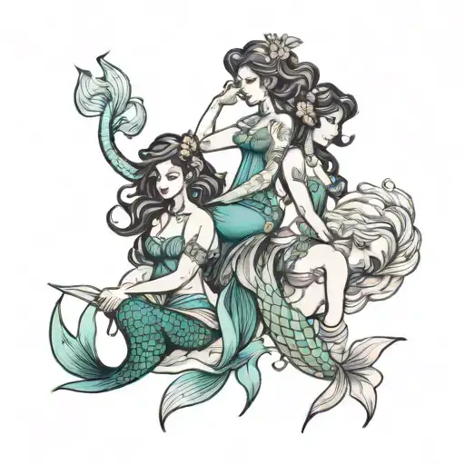 four mermaids tattoo design idea