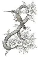 snake and humming bird tattoo design idea