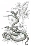 snake and humming bird tattoo design idea