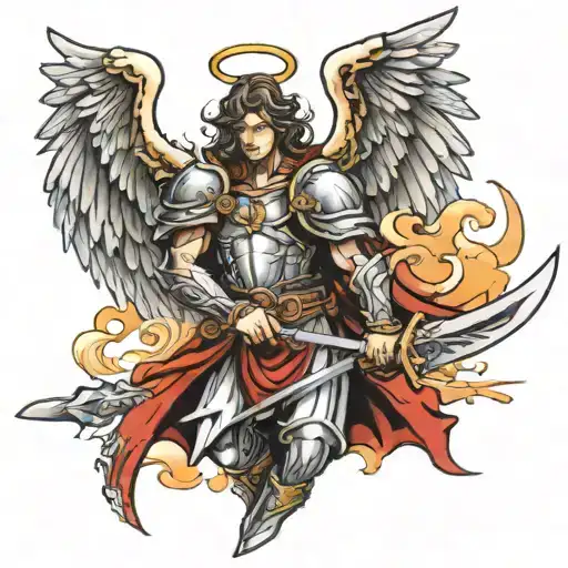 angel warrior with sword embedded tattoo design idea