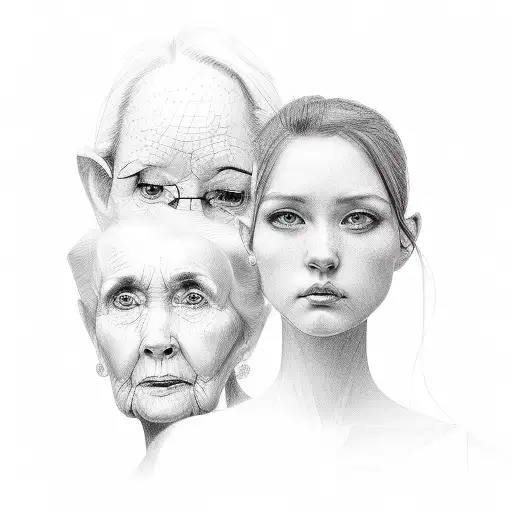 3 generations woman faces tattoo design idea
