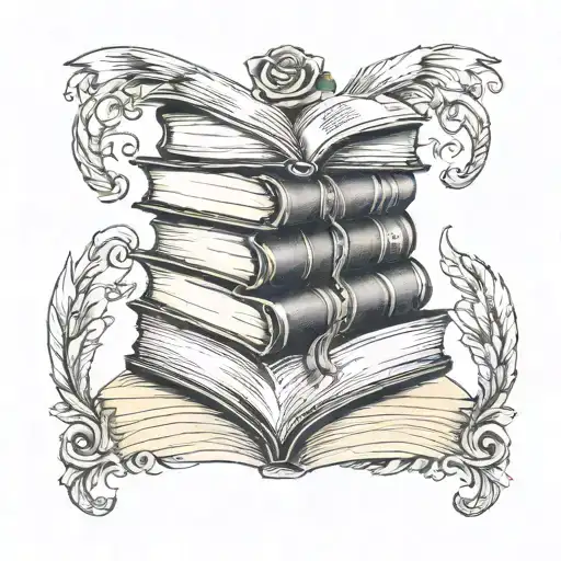 A tattoo of a stack of books with mystical symbols intertwined in the pages, representing your love for reading and belief in the secret tattoo design idea