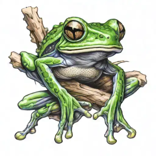 tree frog and breast cancer ribbon tattoo design idea