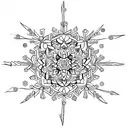 Mandala with snowflakes and piercing needles intertwined tattoo design idea
