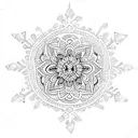 Mandala with snowflakes and piercing needles intertwined tattoo design idea