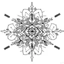 Mandala with snowflakes and piercing needles intertwined tattoo design idea