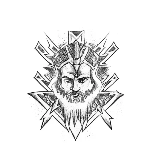 Blackwork "Zeus And Lightning Bolt" Tattoo Idea BlackInk AI