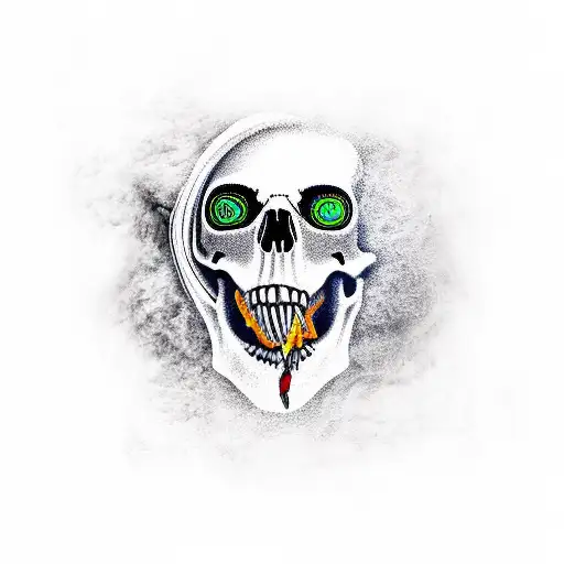 Skullaa skull where a snake goes through the mouth and through the eyes and smoke comes out of the skull's eyes tattoo design idea