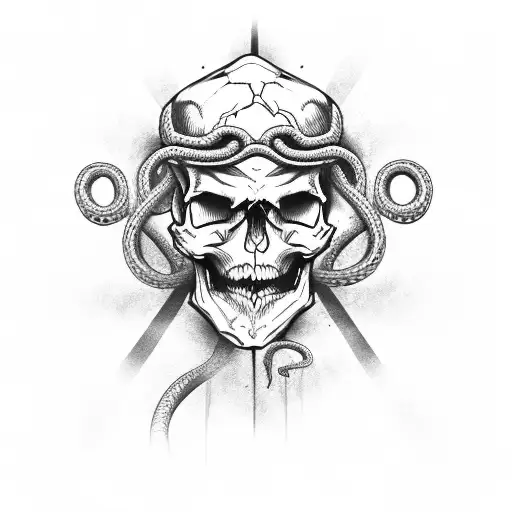 skull and snake and smoke tattoo design idea