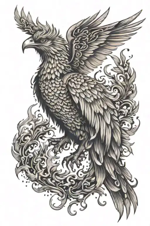 Phoenix bird fire flames tattoo design idea