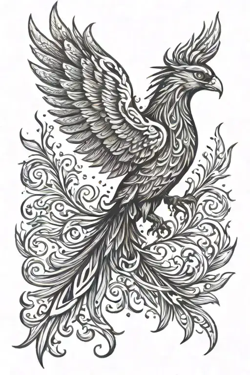 Phoenix bird fire flames tattoo design idea