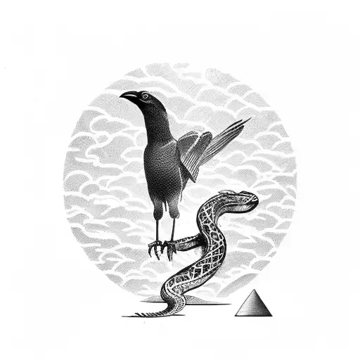 crow entering a snake that bites me and blood comes out of a door  tattoo design idea