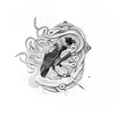 crow entering a snake that bites me and blood comes out of a door  tattoo design idea